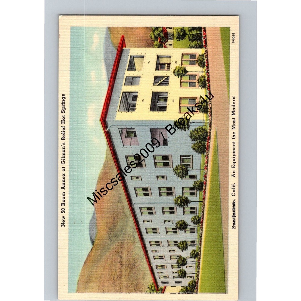 Vintage‎ Postcard Gilman's Relief Hot Springs San Jacinto California Linen